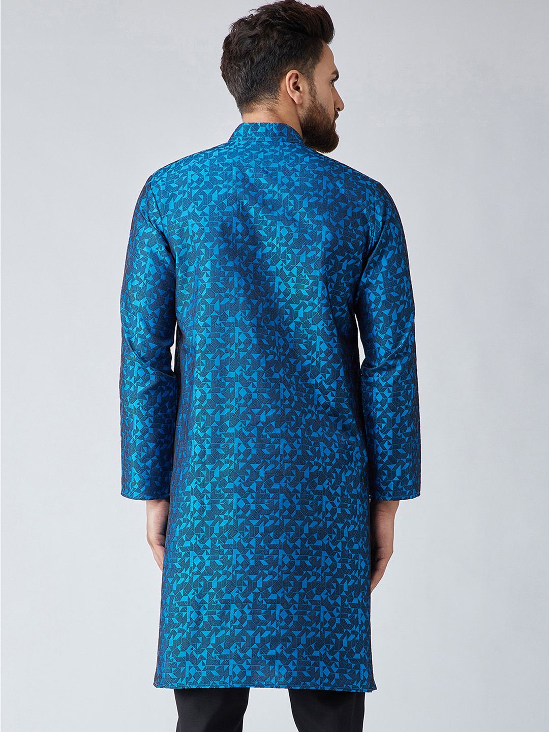 SOJANYA Men Blue Woven Design Straight Kurta