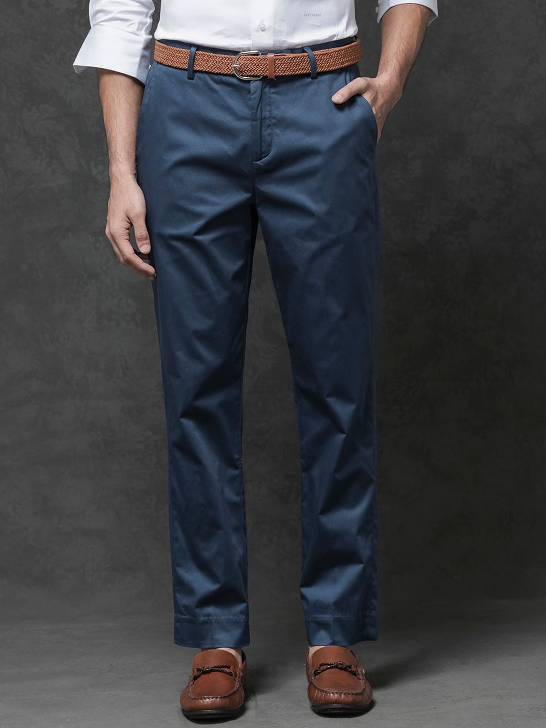 RARE RABBIT Men Comotel Mid-Rise Cotton Regular Fit Trouser