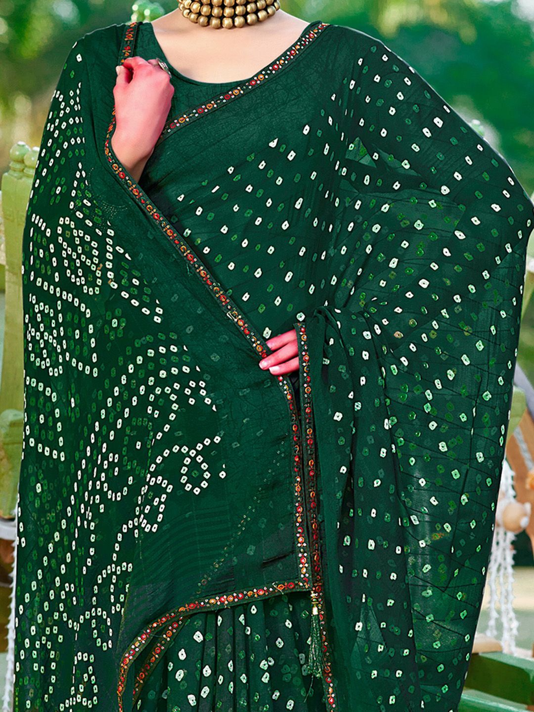 Saree mall Mirror Work Bandhani Sarees