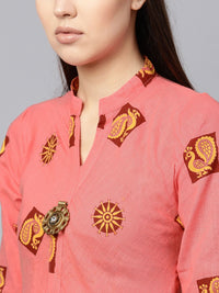 SOJANYA Women Pink & Maroon Quirky Print A-Line Kurta