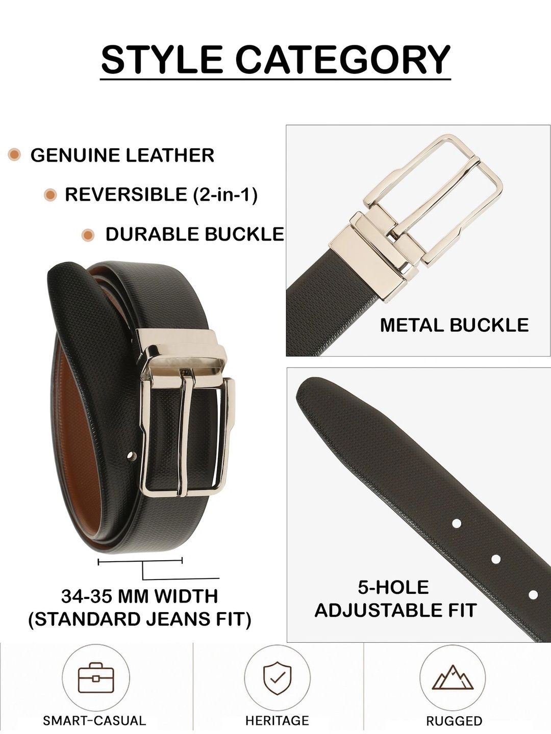 Teakwood Leathers Men Textured Leather Reversible Formal Belt