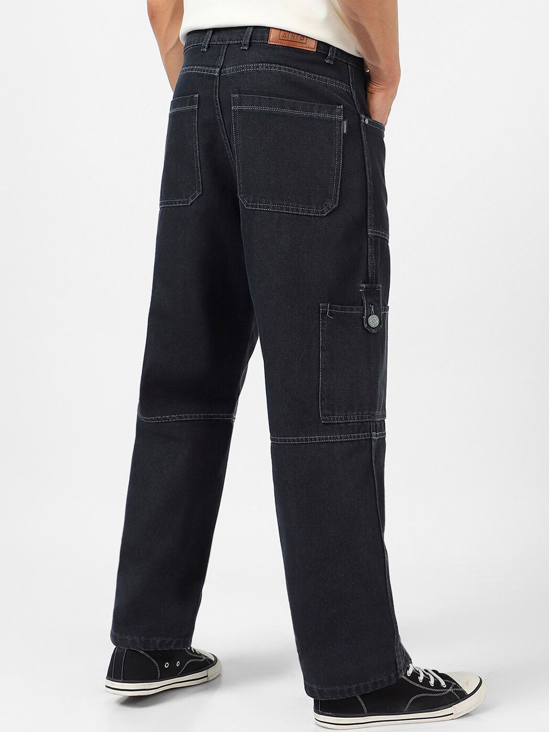 Urbano Fashion Men Loose Baggy Fit Washed Cargo Jeans with 6 Pockets Non-Stretchable
