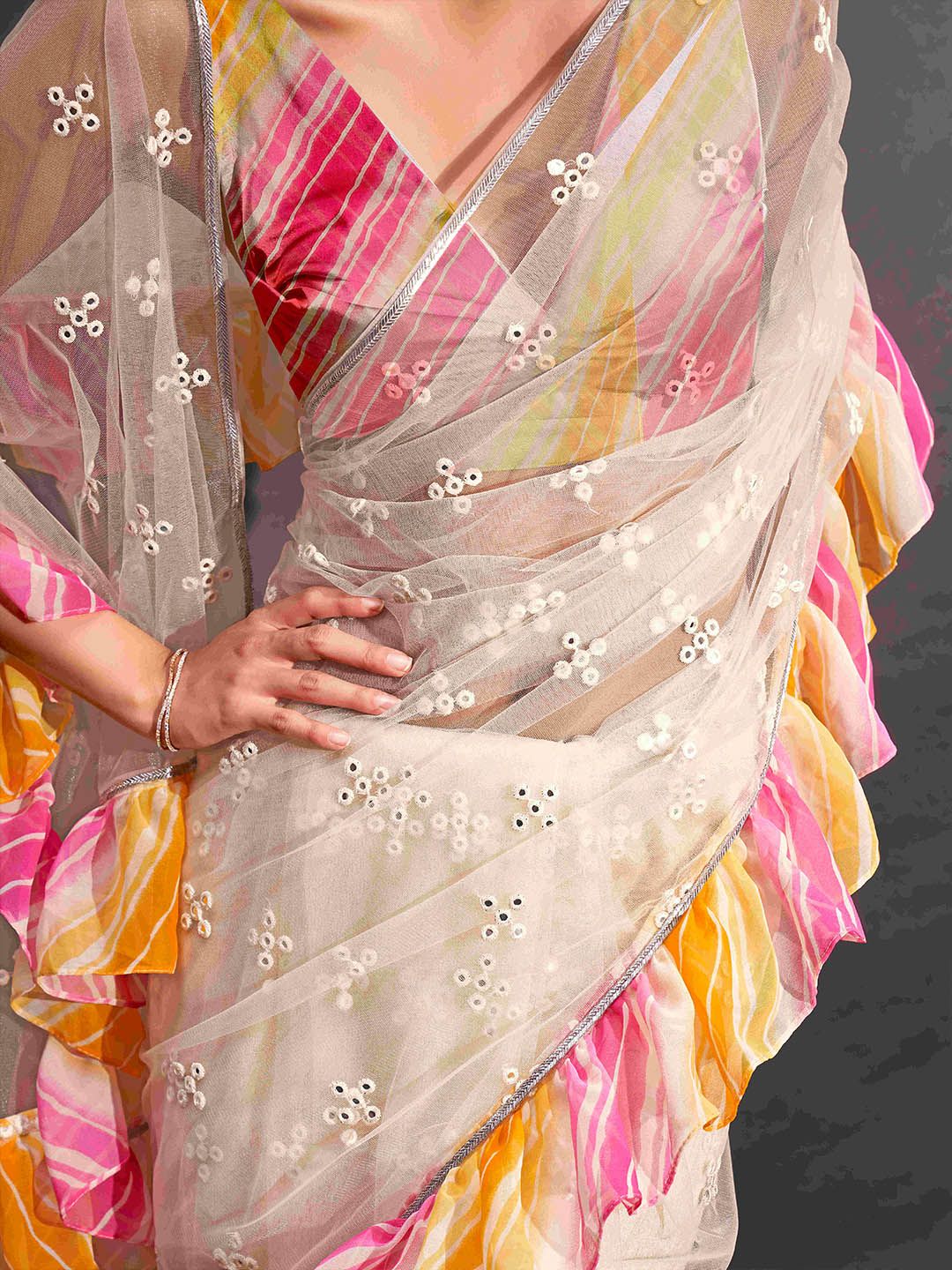 Tikhi Imli Mirror Work Net Saree