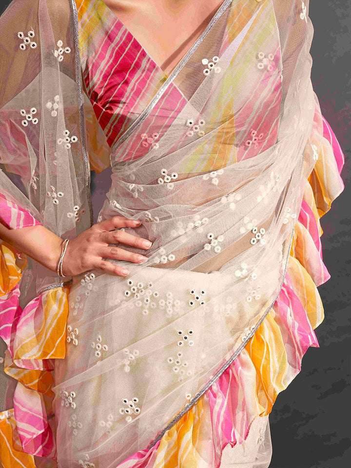 Tikhi Imli Mirror Work Net Saree