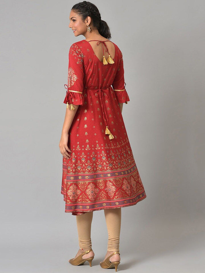 AURELIA Festive Floral Print Crepe Kurta