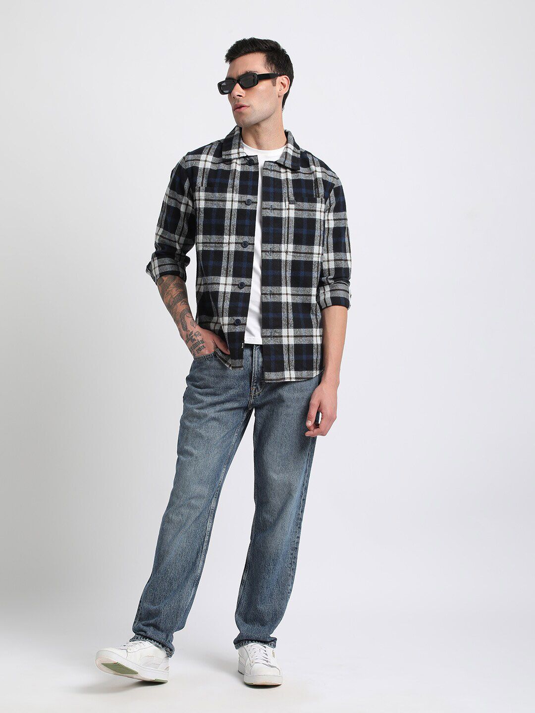 THE BEAR HOUSE Men Checked Regular Fit Heavy Flannel Pure Cotton Shacket