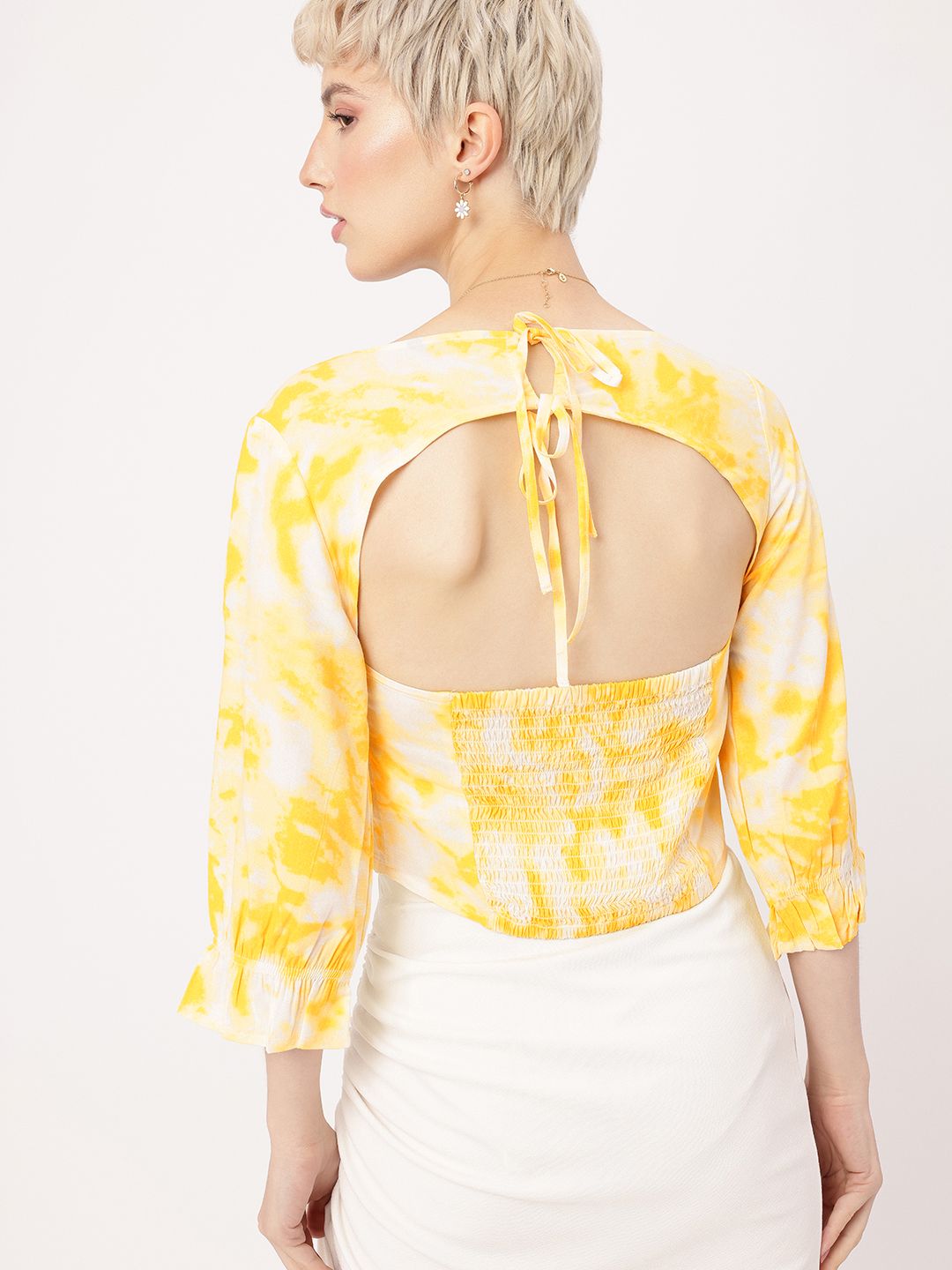 DressBerry Sun Shine Smocked Dyed Styled Back Crop Top