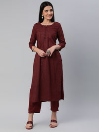 KALINI Striped Round Neck Straight Kurta With Trousers