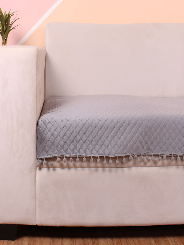 STITCHNEST Grey Self Design 2 Seater Sofa Cover