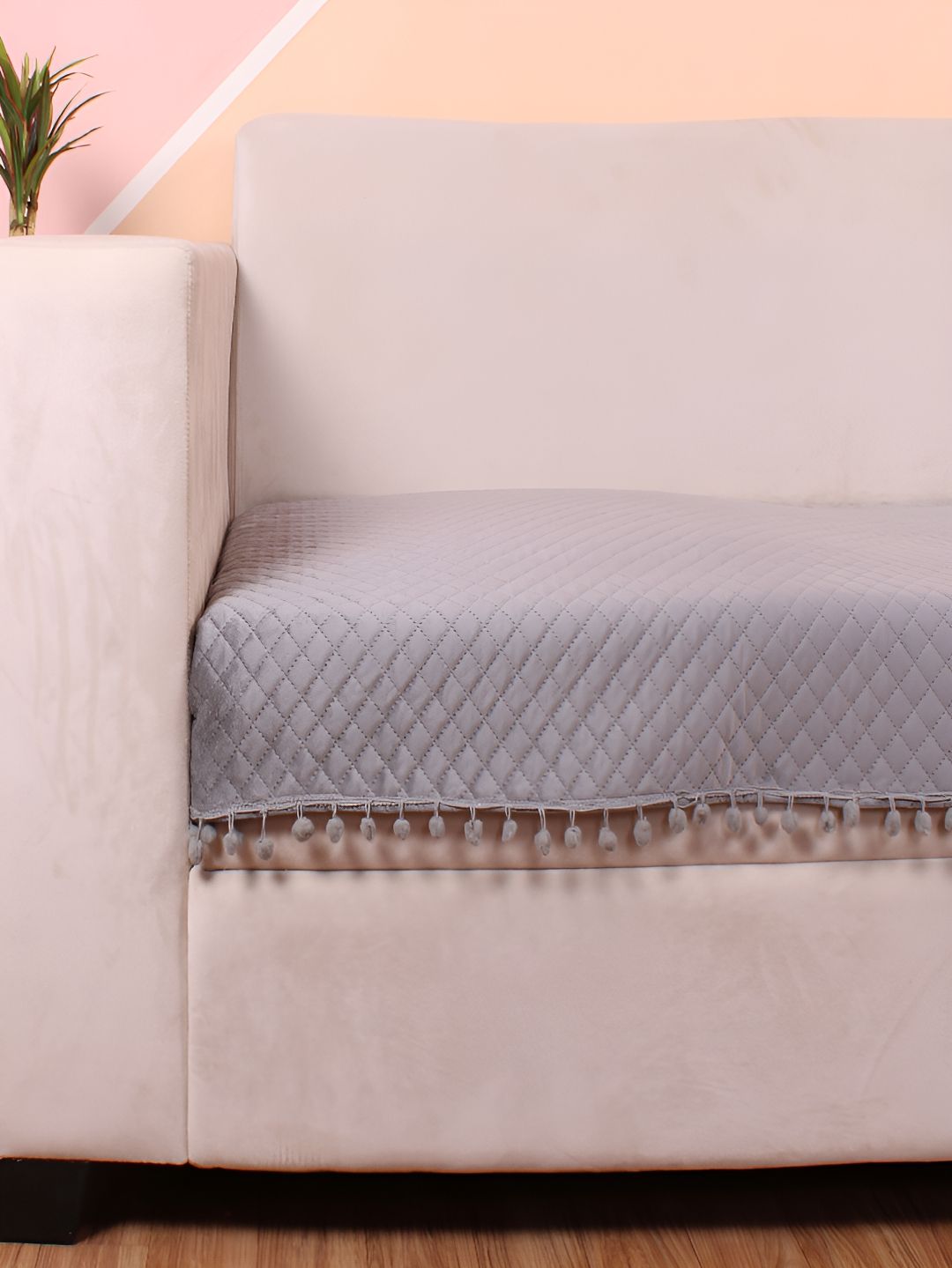 STITCHNEST Grey Self Design 2 Seater Sofa Cover