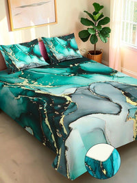 Moda Rapido X KLOTTHE Green & Gold-Toned 400 TC King Bedsheet with 2 Pillow Covers