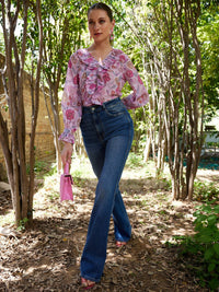 STREET 9 Pink & White Floral Printed Ruffle Top