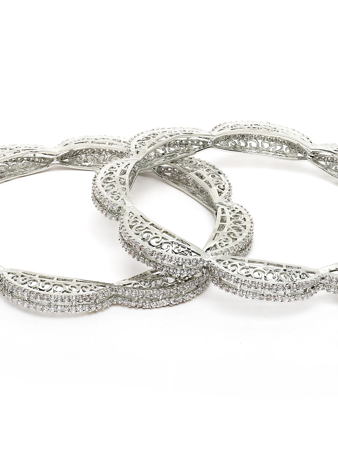 KARATCART Set Of 2 Silver-Plated & White AD-Studded Bangles