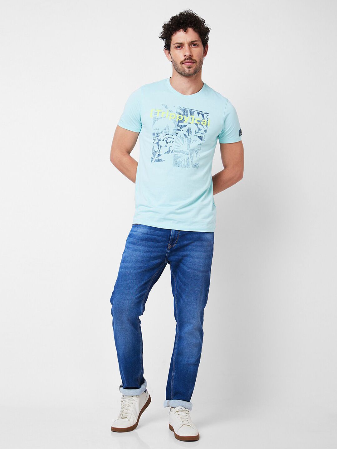 SPYKAR Typography Printed Cotton Slim Fit T-shirt