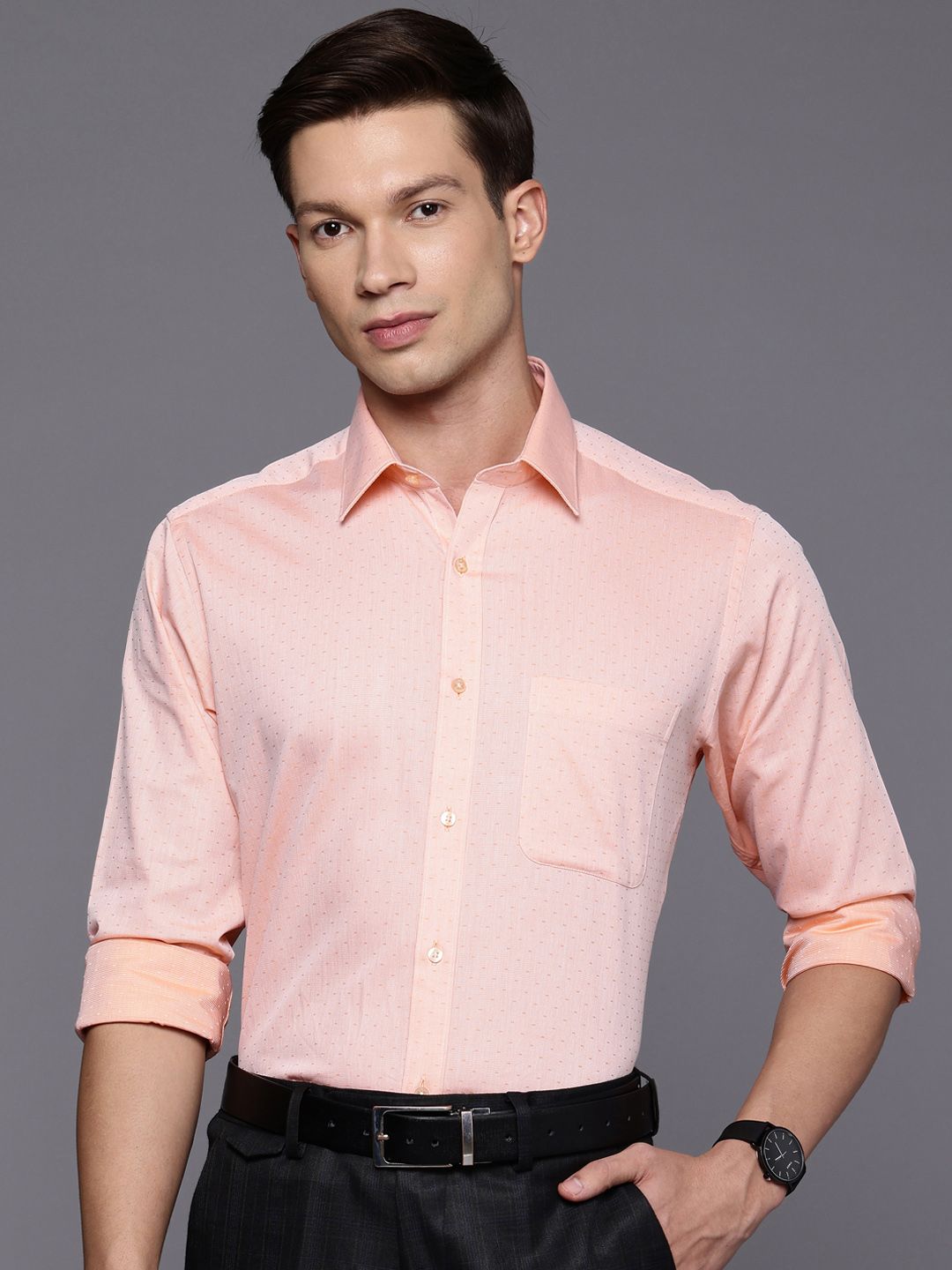 Raymond Slim Fit Self Design Textured Pure Cotton Formal Shirt