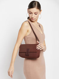 Berrylush Brown Textured Swagger Bag