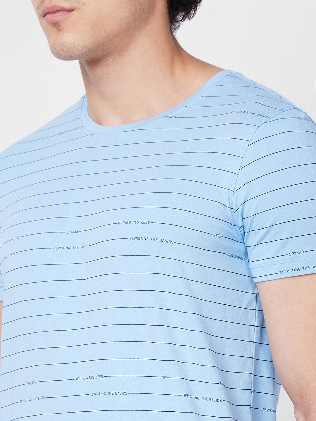 SPYKAR Round Neck Short Sleeves Striped Slim Fit Cotton T-shirt