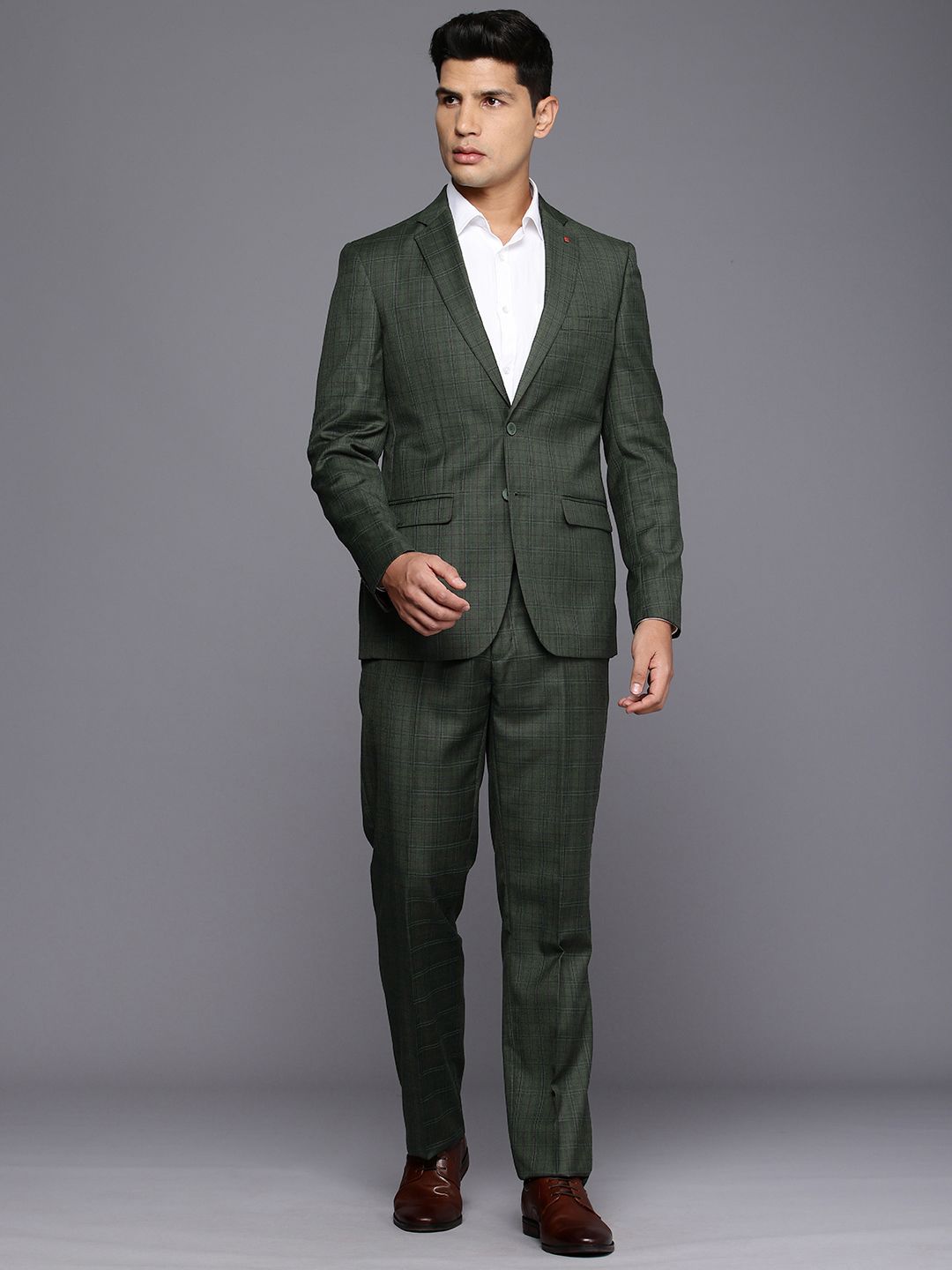 Raymond Contemporary Fit Checked Notched Lapel Single-Breasted 2 Piece Formal Suits