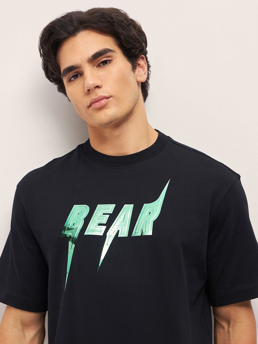 THE BEAR HOUSE Men Graphic Printed Round Neck Cotton Oversized T-shirt
