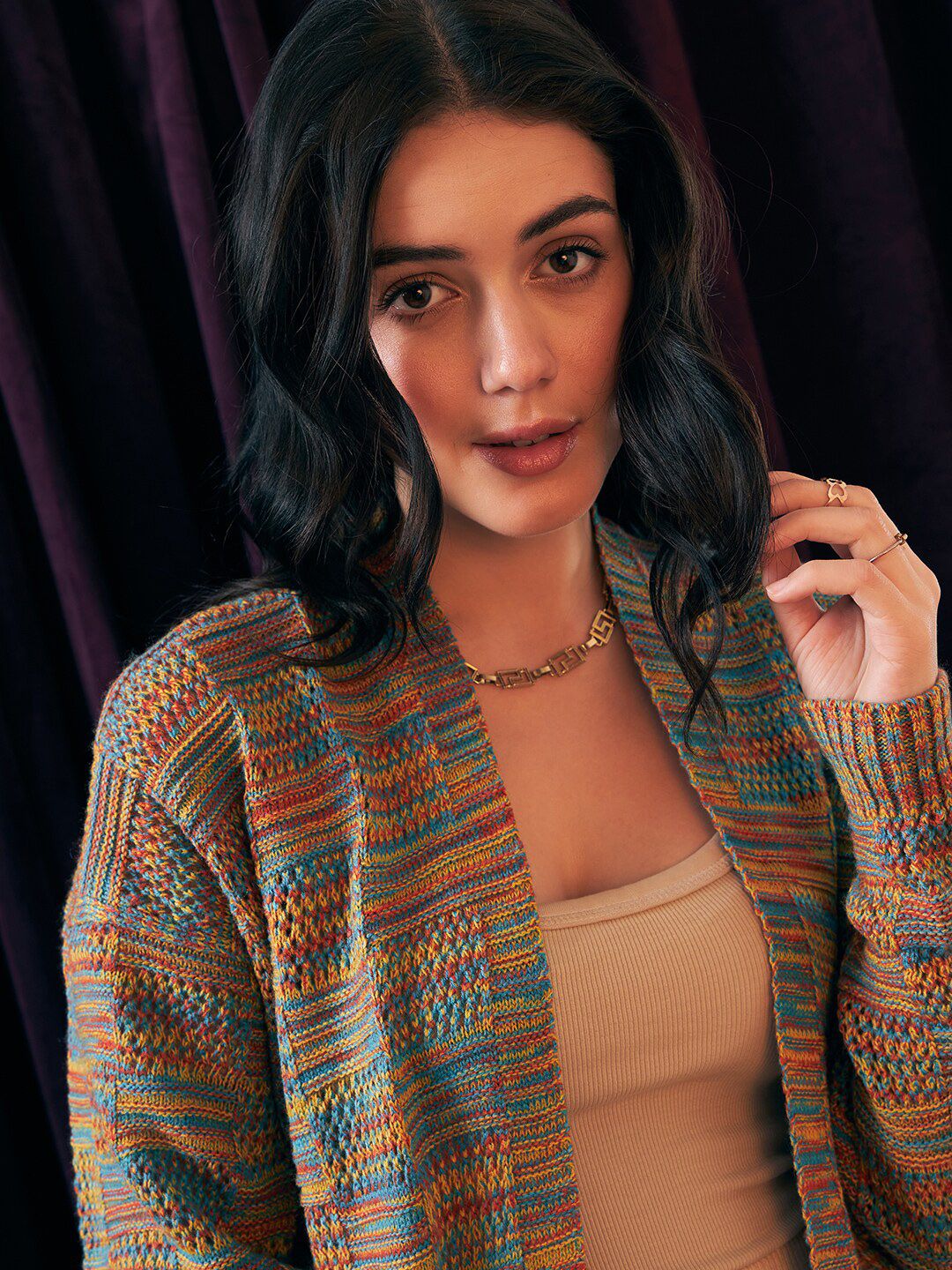 Berrylush Self Designed Open Front Sweater
