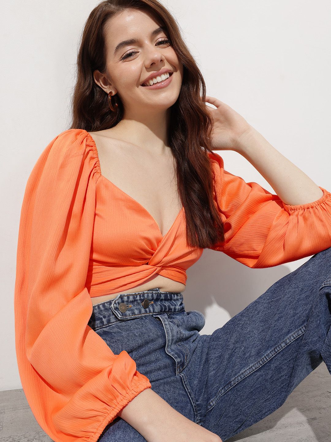 DressBerry Sun-Kissed Satin Twist-Front Crop Top