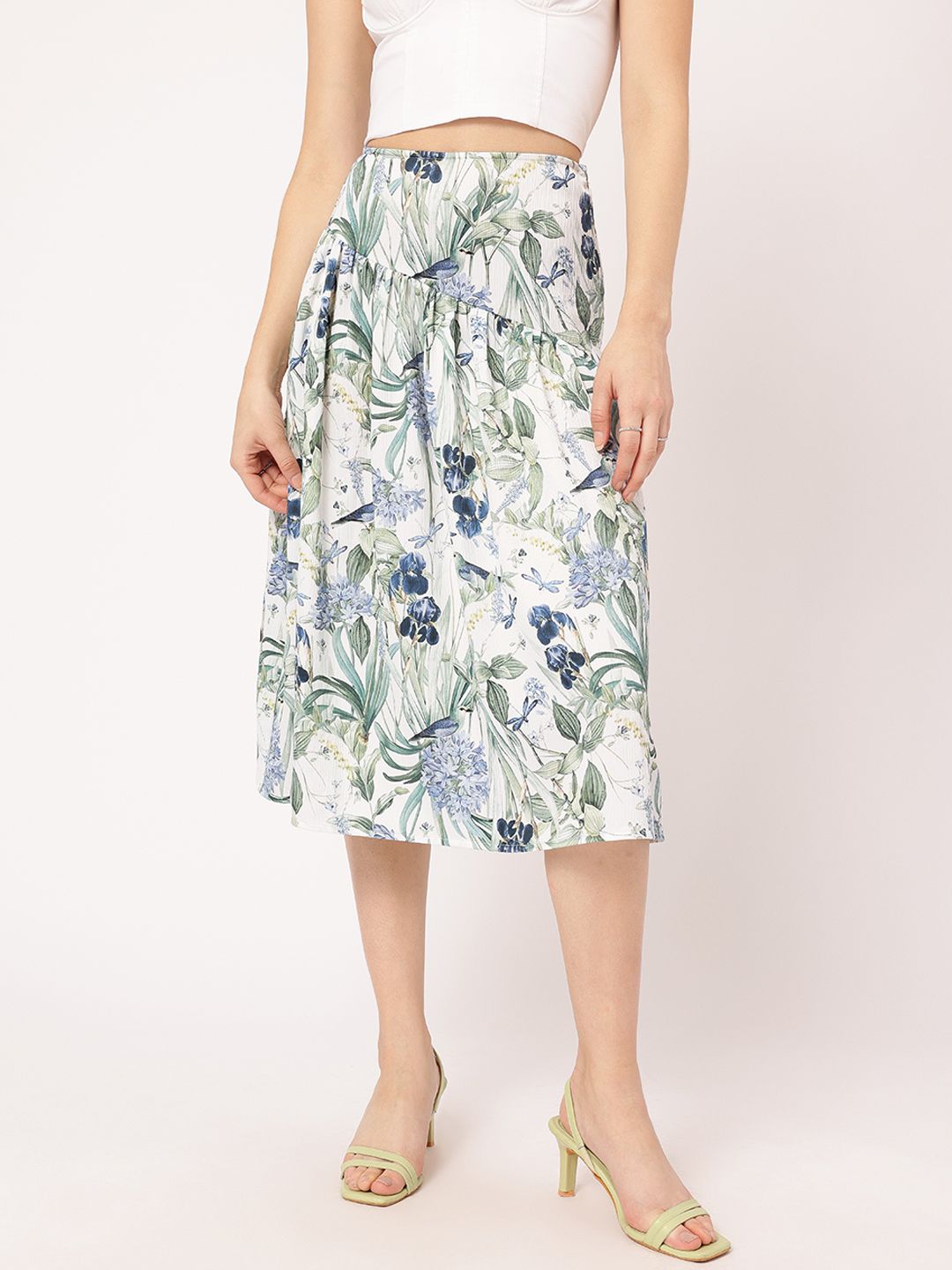 DressBerry Women Meadow Drift Crinkled Gathered A-Line Skirt