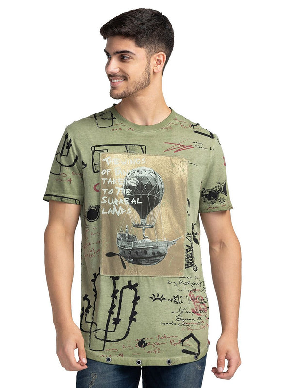 Menjadi T-Shirt Leher Pusingan Grafik Slim Manusia