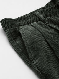 Mr Bowerbird Men Olive Green Tailored Fit Self-Striped Cropped Corduroy Regular Trousers