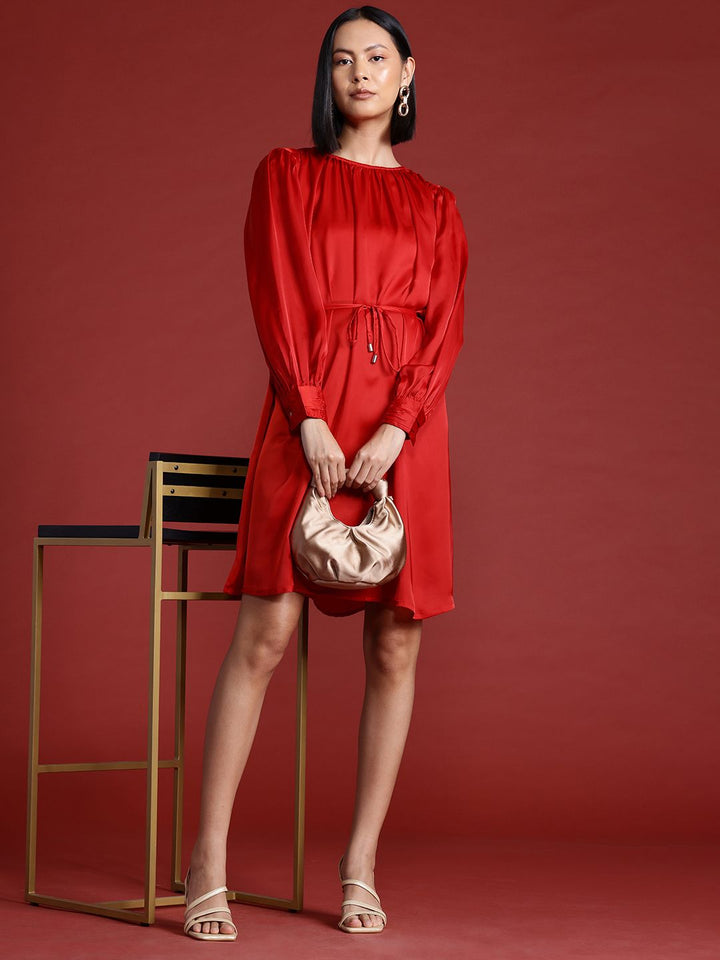 all about you Satin A-Line Dress with Belt