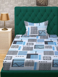 Moda Rapido X KLOTTHE Blue & Black Geometric 400 TC Single Bedsheet with 1 Pillow Covers