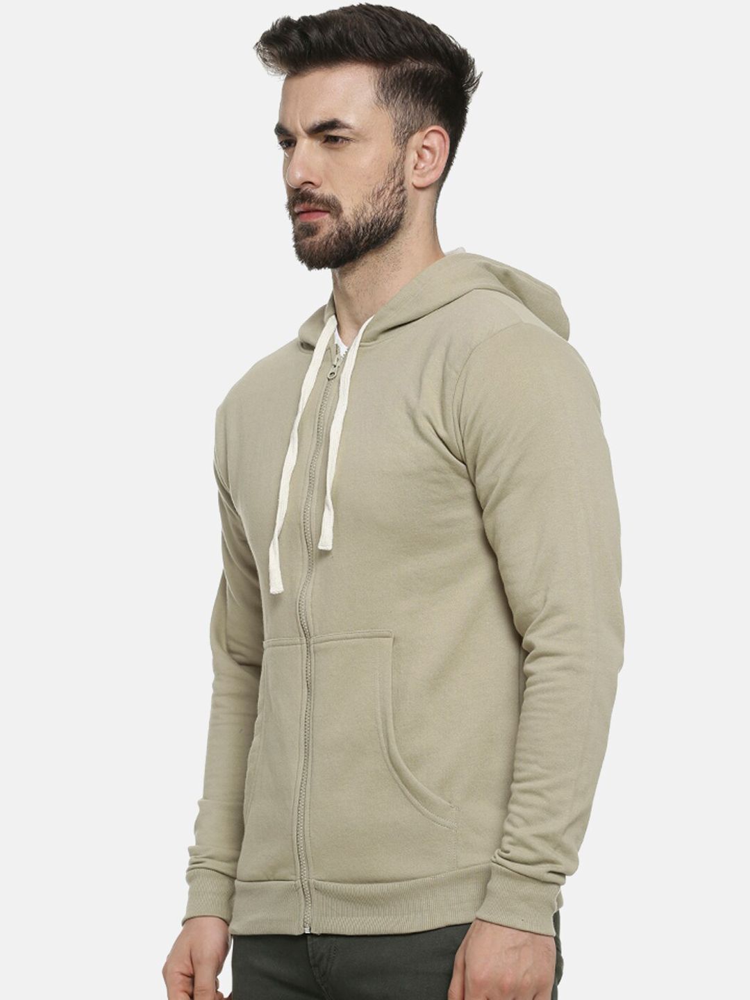 Kampus sutra lelaki zaitun hijau sweatshirt pepejal