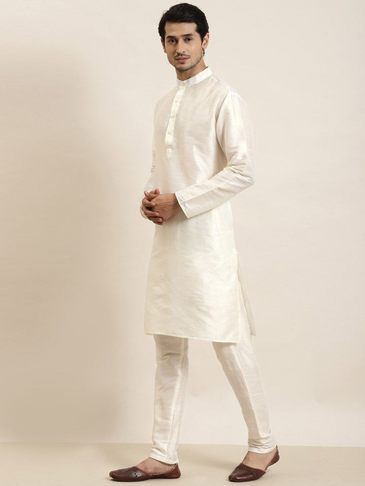 SOJANYA Men Cream-Coloured Regular Kurta with Churidar