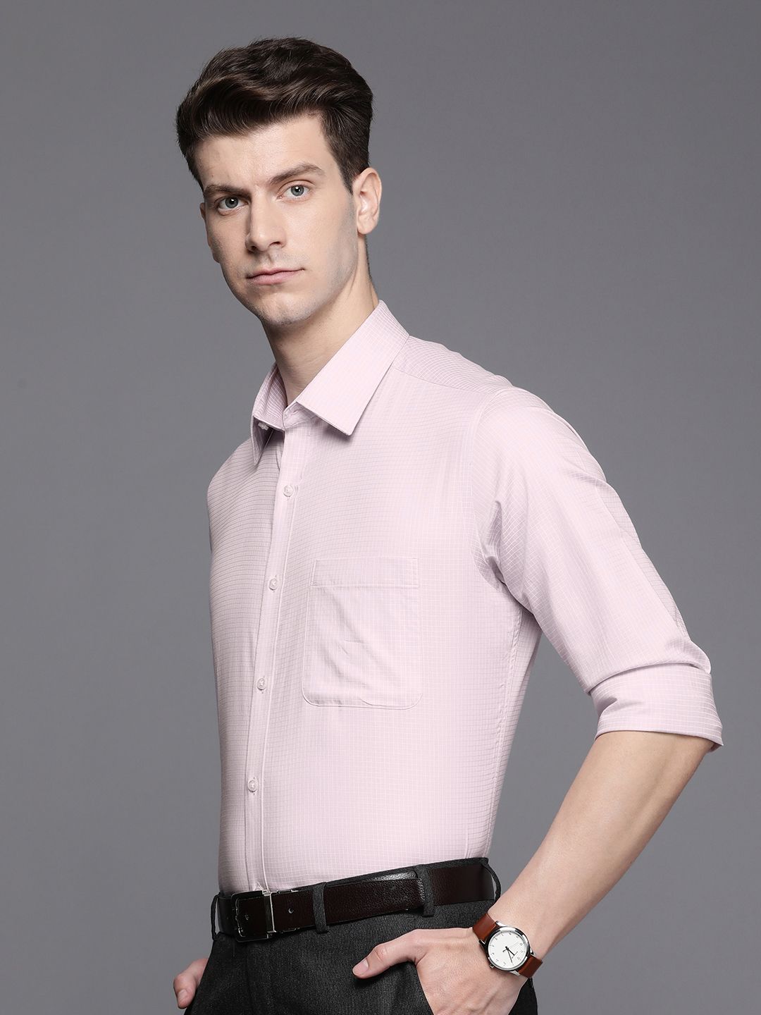 Raymond Self Design Checked Slim Fit Pure Cotton Formal Shirt