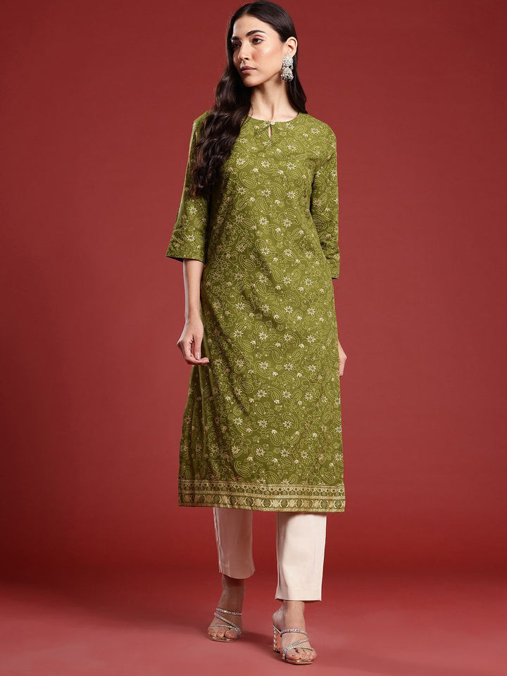 Anouk Ethnic Motifs Printed Pure Cotton Straight Kurta
