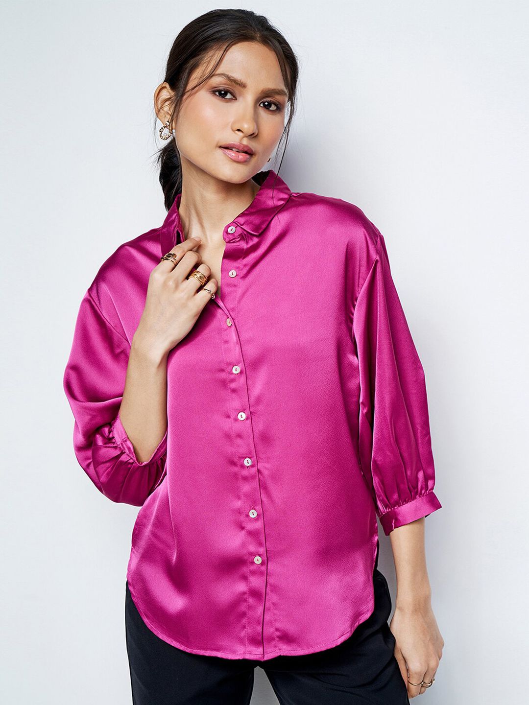 AND Puff Sleeves Shirt Style Top