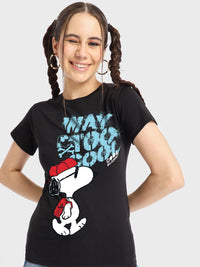 Bewakoof Women Typography Printed Round Neck Cotton Peanuts T-shirt