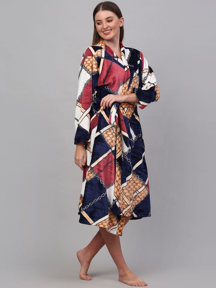 KLOTTHE Printed Woolen Bath Robe With Belt