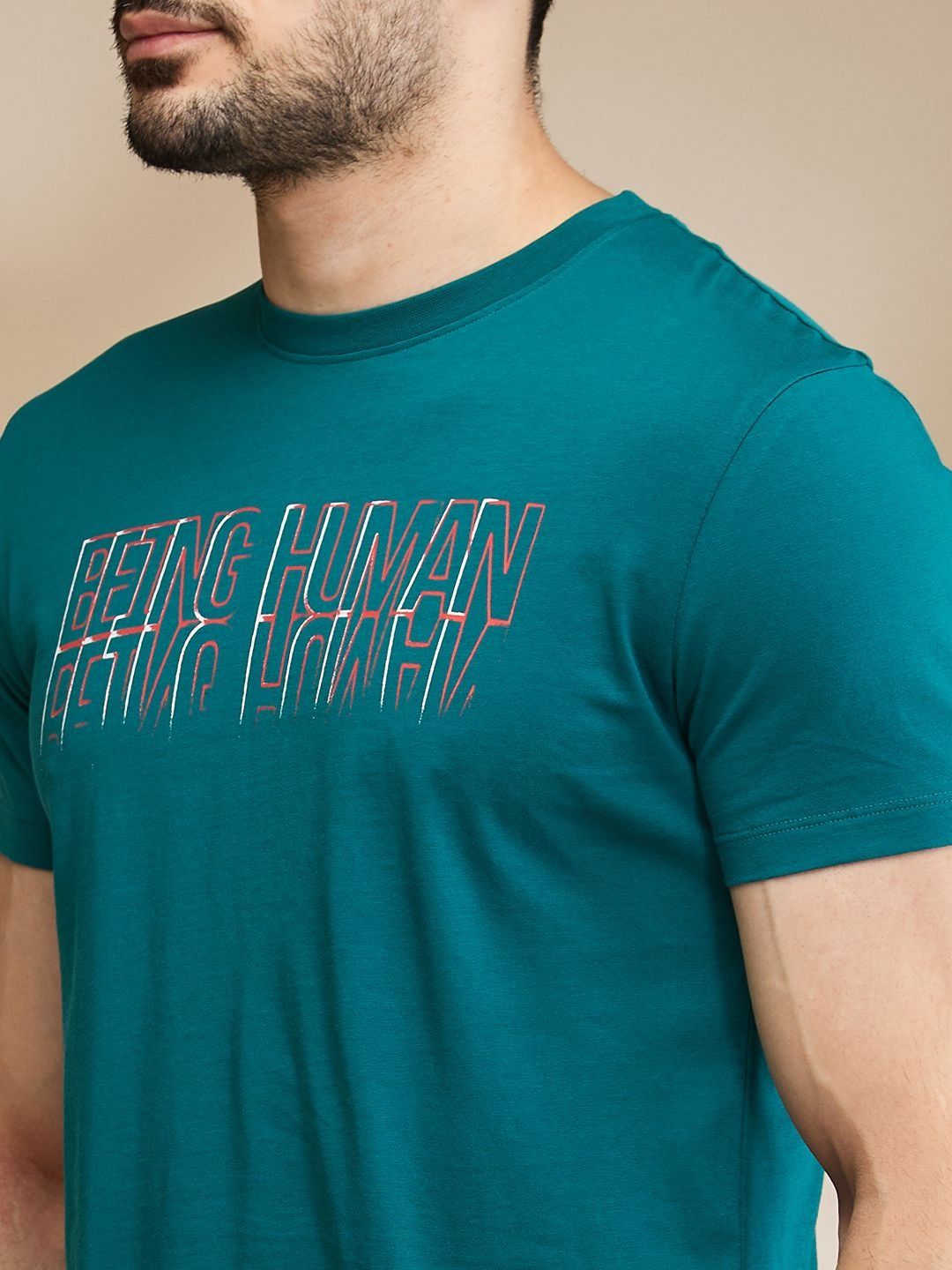 Being Human Men Typography Printed Applique T-shirt