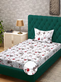 KLOTTHE White Floral 300 TC Cotton Blend Dilengkapi Cadar Bujang dengan Sarung Bantal