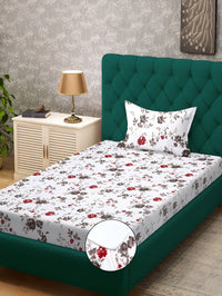 KLOTTHE White Floral 300 TC Cotton Blend Dilengkapi Cadar Bujang dengan Sarung Bantal