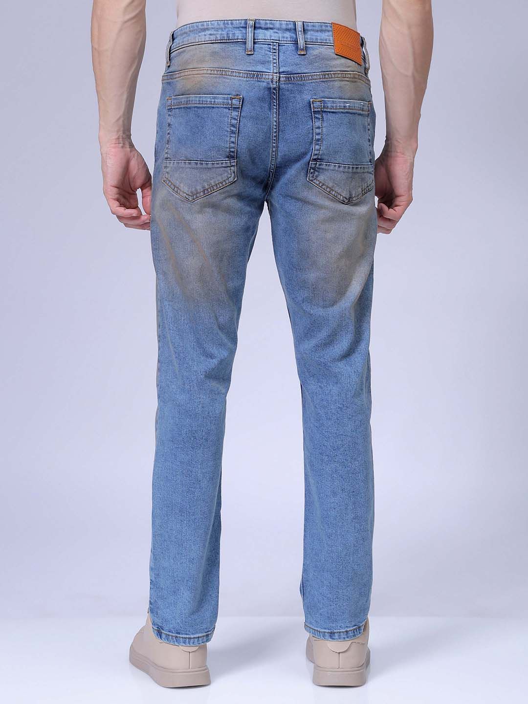 The Indian Garage Co Men Straight Fit Heavy Fade Low Distress Stretchable Jeans