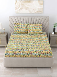 BOMBAY DYEING Dream Lover Green Floral 104 TC Cotton Queen Bedsheet Set-2.24 m X 2.54 m