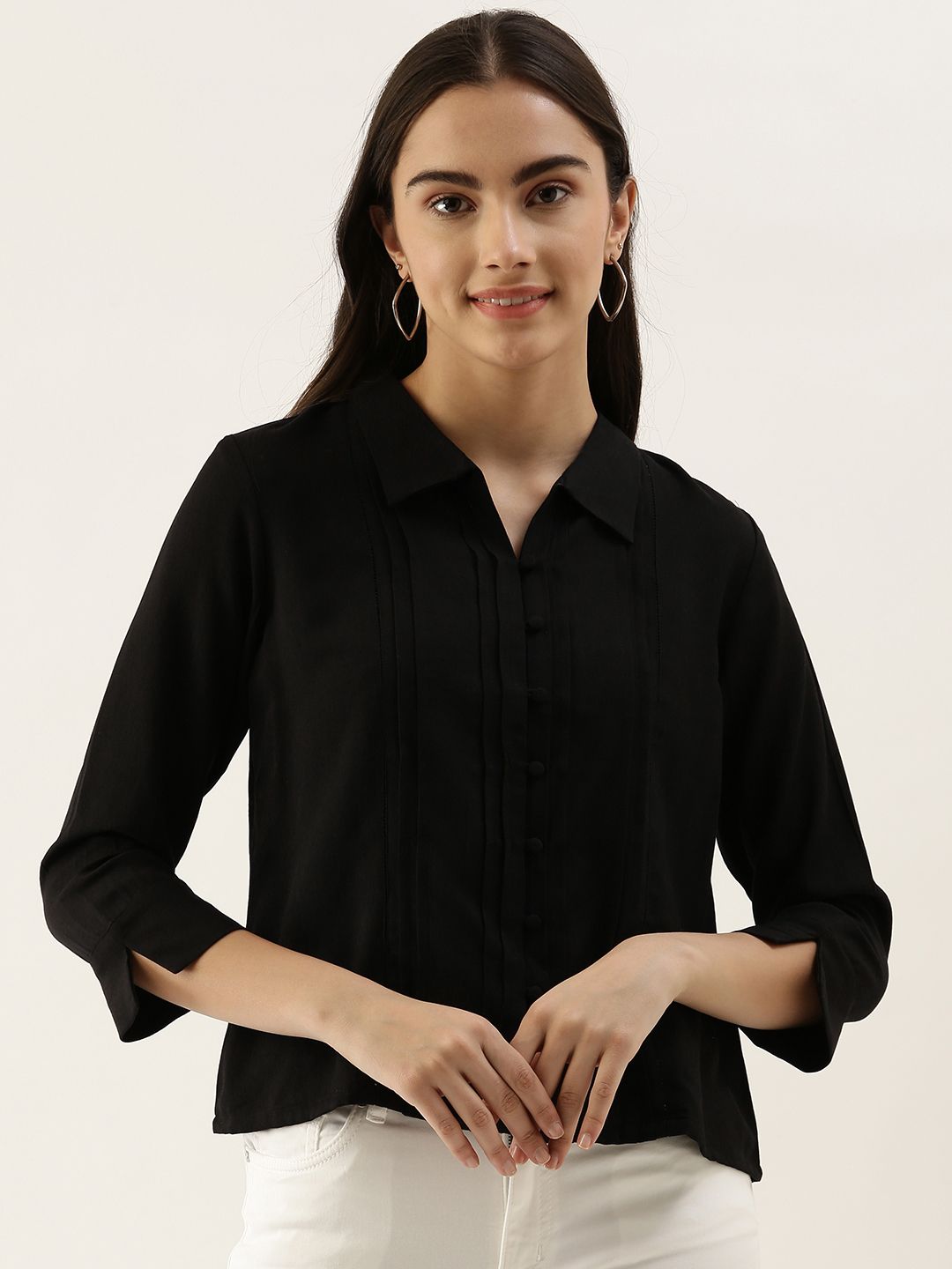 AND Black Solid Shirt Style Top