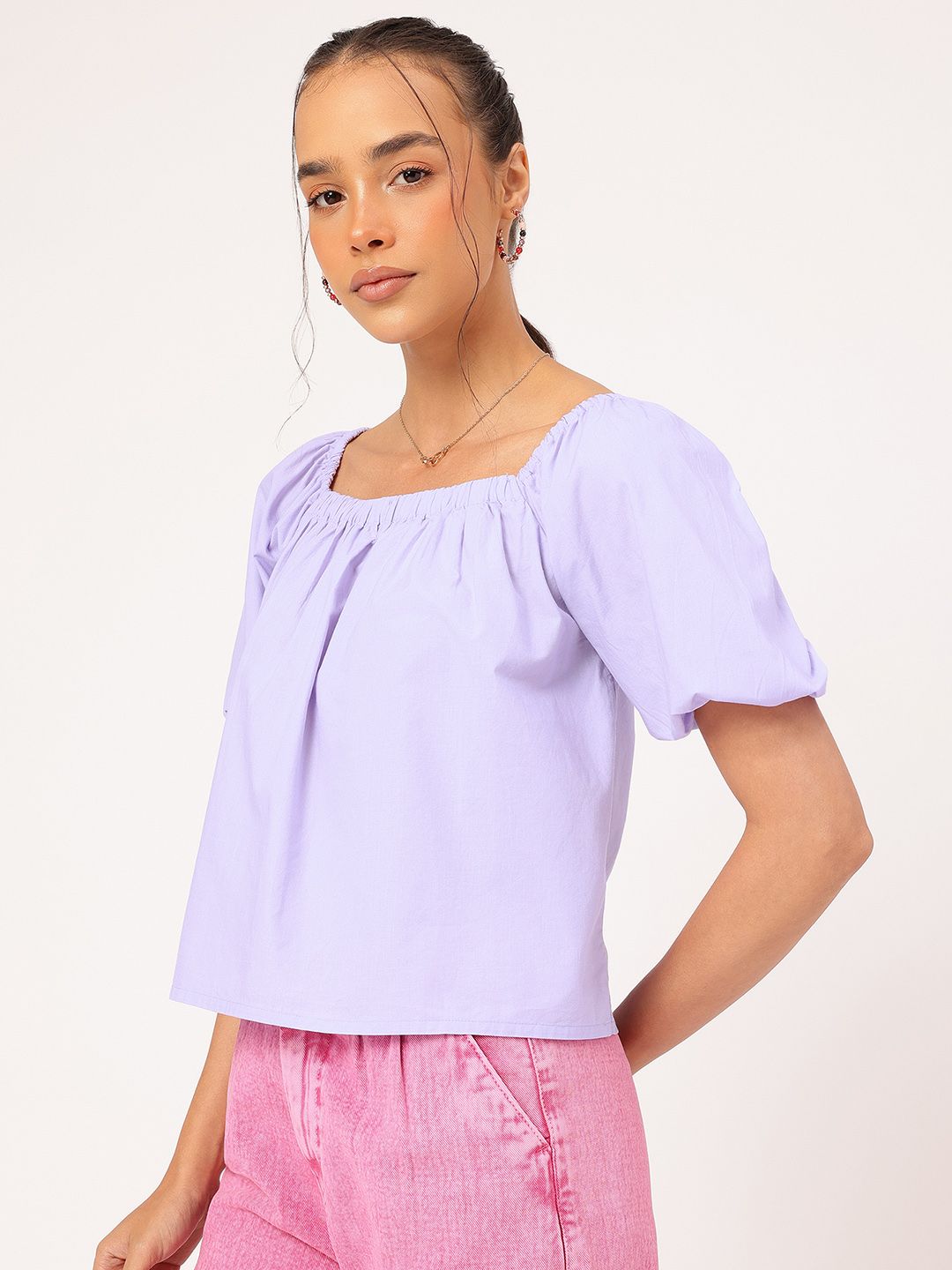 DressBerry Soft Girl Puff Sleeves A-Line Top