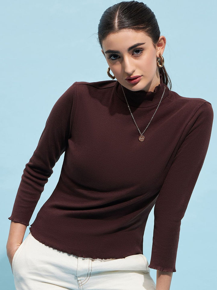 STREET 9 Ribbed High Neck Long Sleeves Regular Top