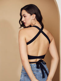 Berrylush Crisscross Tie-Up Detail Crop Styled Back Top