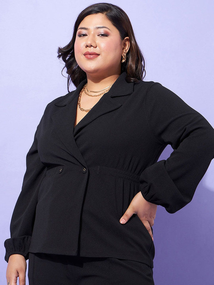 SASSAFRAS Curve Plus Size Lapel Collar Top With Straight Pants Co-Ords