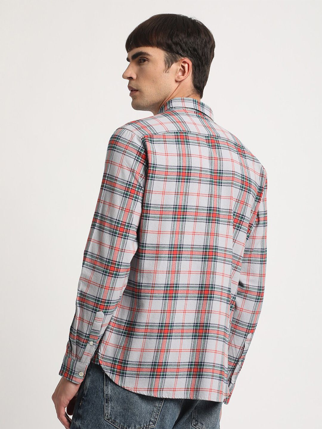 THE BEAR HOUSE Slim Fit Button-Down Collar Tartan Checked Pure Cotton Casual Shirt