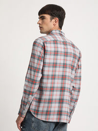 THE BEAR HOUSE Slim Fit Button-Down Collar Tartan Checked Pure Cotton Casual Shirt