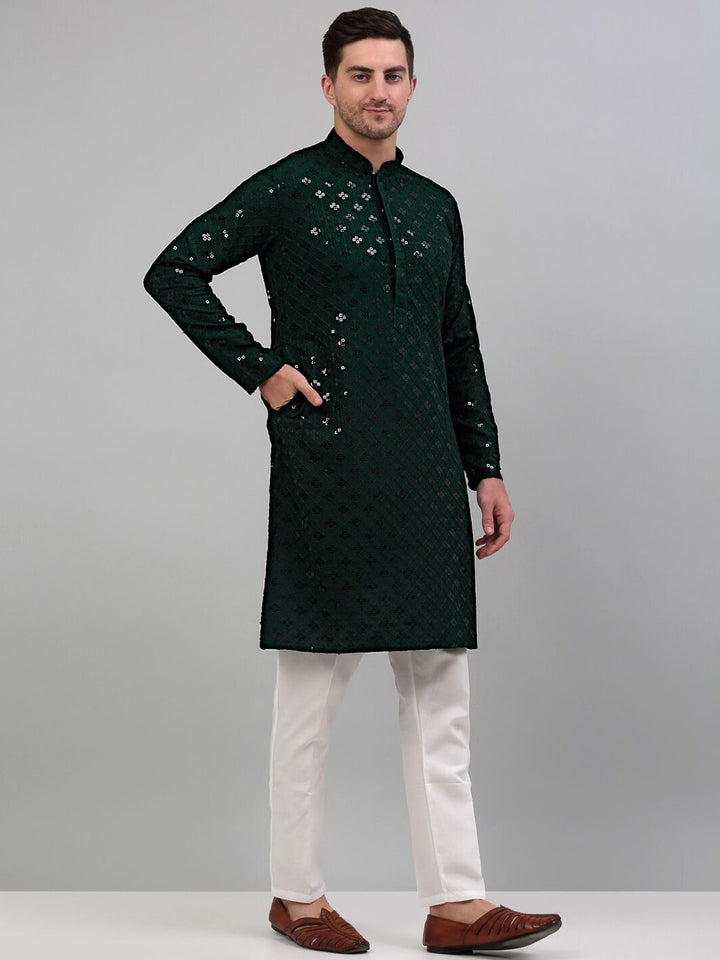 Jompers Mandarin Collar Embroidered Chikankari Straight Kurta With Pyjamas